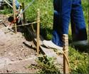 Stakes marked with the Agarden-Perimeter Marking System for easy identification of garden details