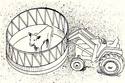 Diagram of tractor placing a portable calf ring over a calf