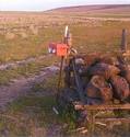 Seen is the toolbox-looking device thatâ€™s strapped near to top of a round fence post of a wood-slat fence.