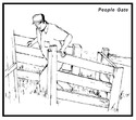 An adult mail passing through the wooden, three-rail fenceâ€™s Z-shaped 2-foot opening, which the livestock are too large to negotiate.
