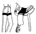 Ink drawing of both the Velcro cover affixed to the saddle seat and Velcro band around upper part of each leg of the riderâ€™s long pants.