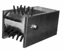 Rectangular metal unit with a protruding rubber fingers rotating drum in front and motor-housing box behind.