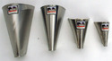 Seen are four different-size stainless steel cones.