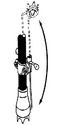 The caneâ€™s lower portion with the teeth at the bottom and the attachment affixed 6 inches up on the shaft showing a metal tube with thumb-screw that un-anchors and folds the teeth out of the way.