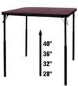 Folding table with numbers showing that can be adjusted easily from the 28-inch standard folding table height to 32, 36, or 40 inches.