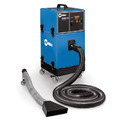 Picture of a welding fume extractor that looks like a blue box on wheels and has a hose with an attachment on it that looks like a rectangular vaccum sweeper head