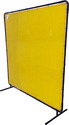 Picture of a square vertical yellow screen attached inside a black tubular square fram with two horizontal tubular feet holding the structure up