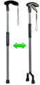Left pic of reacher-grabber cane closed. Rt pic of can opened so lower end has 2 jaws and handle has pull trigger.