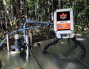 Remote Sap-Harvest Monitoring System mounted on a sap collection tank in the woods