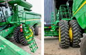 Left pic of Powered Retracting-Steps extended on John Deere combine. Rt pic of steps retracted on the combine.