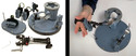 Left pic of OmniCuff System for Hand Weakness against white background. Rt pic of same system with a hand controlling it.