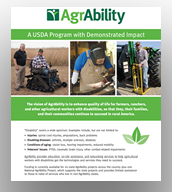 Cover image of AgrAbility impact publication featuring three farmers with disabilities and a staff member