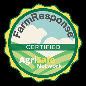 Logo for Farm Response program with words "certified" and AgriSafe Network included.