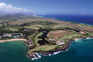 Aerial view of part of a Hawaiian island surrounded by ocean waters